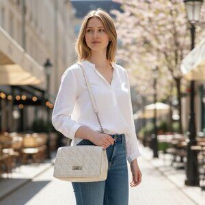 Kate Spade Cream Cross-Quilted Shoulder Bag with Chain